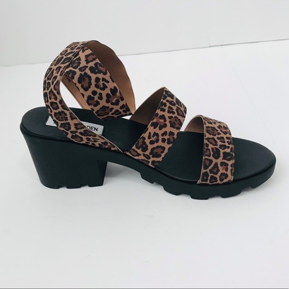 New! Steve Madden Haidar Chunky Heel Leopard Cheetah Print Ankle Sandals - Picture 4 of 9